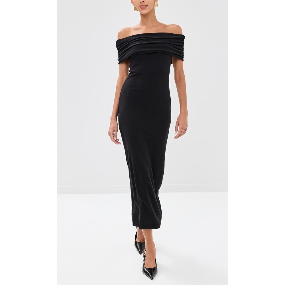 NEW Reformation Josefina Knit Maxi Dress Sz Small Black Off the Shoulder Sweater